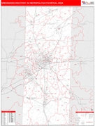 Greensboro-High Point Metro Area Digital Map Red Line Style